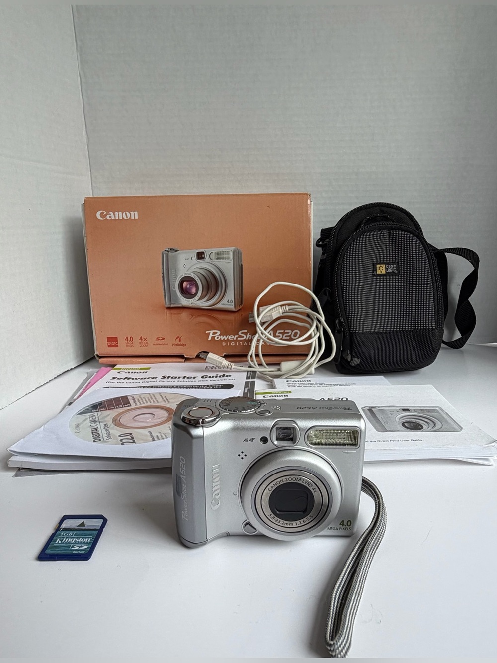 Canon PowerShot A520 Digital Camera Bundle - Works with Flaw - Read Description